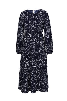 Fall Long Sleeve O Neck Dot Long Dress