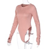 Sexy High Cut Plain Bodysuit with Full Sleeves