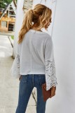 Autumn Knitted V Neck Shirt with Lace Sleeves