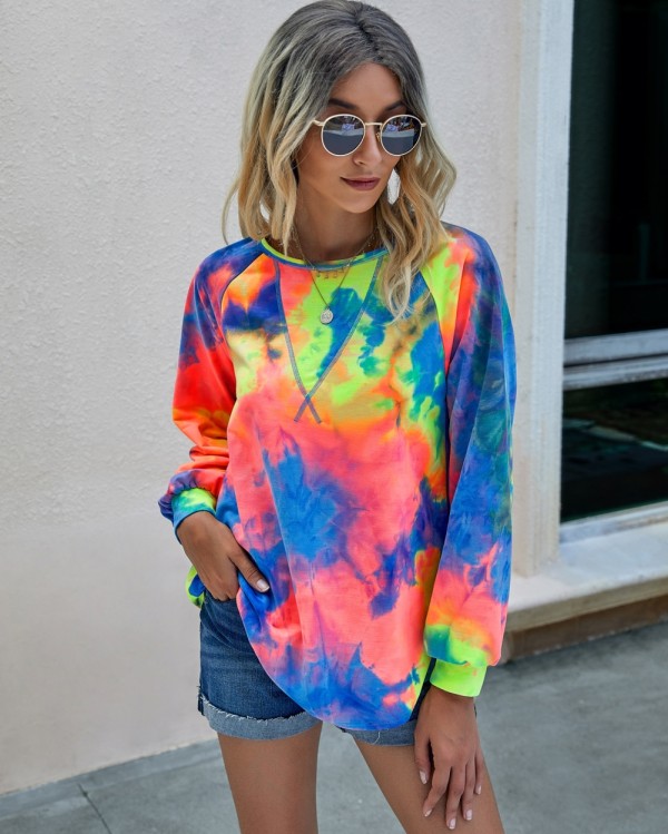 Autumn Tie Dye O Neck Long Sleeve Loose Shirt