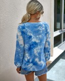 Autumn Tie Dye V Neck Long Sleeve Basic Shirt