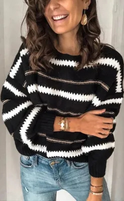 O Neck Striped Loose Pullover Sweater
