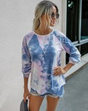 Autumn Tie Dye O Neck Long Sleeve Loose Shirt