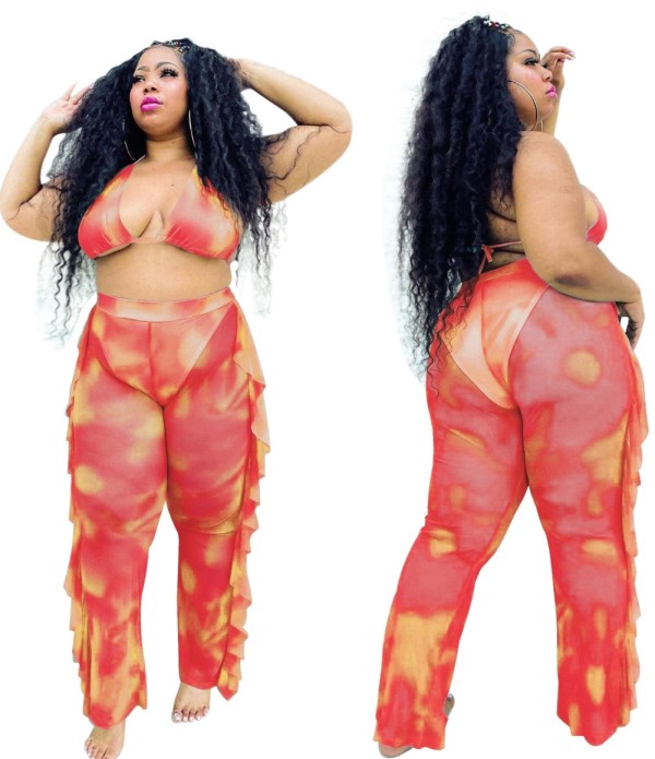 Plus Size Tie Dye Bra and Pants Set