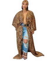 Leopard Print Long Cover Up with Head Scarf