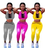 Sports Fitness Print Crop Top and Legging Set