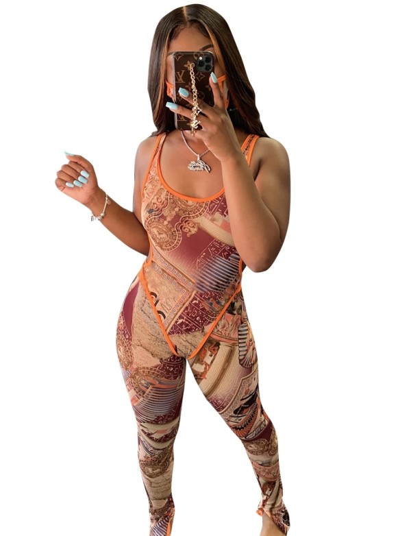 Sexy Print Two Piece Bodycon Jumpsuit