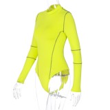 Sexy High Cut Long Sleeve Neon Bodysuit