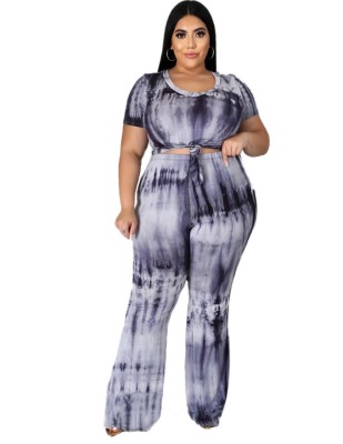 Plus Size Tie Dye Two Piece Matching Pants Set