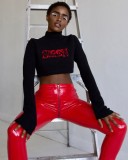 Leather Red High Waist Zipper Leggings