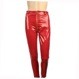 Leather Red High Waist Zipper Leggings