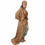 Leopard Print Long Cover Up with Head Scarf