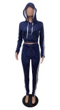 Sports Print Crop Top and Pants Tracksuit