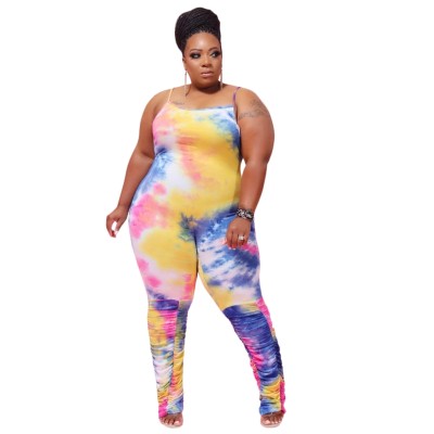 Plus Size Tie Dye Strap Stacked Jumpsuit