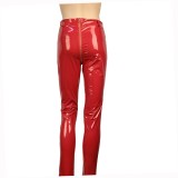 Leather Red High Waist Zipper Leggings