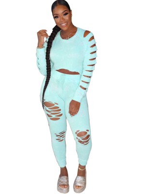 Tie Dye Two Piece Matching Ripped Pants Set