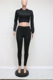 Autumn Sexy Lace Up Hoodie Crop Top and Pants Set
