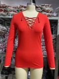 Autumn Lace Up Long Sleeve Knitted Shirt