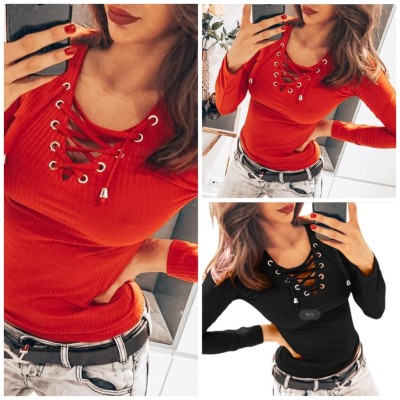 Autumn Lace Up Long Sleeve Knitted Shirt