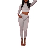 Autumn Sexy Lace Up Hoodie Crop Top and Pants Set