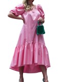 Summer Pink High Low Square Vintage Long Dress