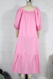 Summer Pink High Low Square Vintage Long Dress