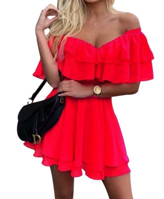 Summer Off Shoulder Short Layer Mesh Dress