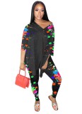 Casual Matching Colorful Loose Shirt and Tight Legging Set