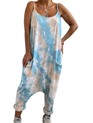 Casual Tie Dye Loose Strap Jumpsuit