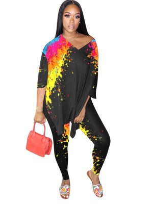 Casual Matching Colorful Loose Shirt and Tight Legging Set