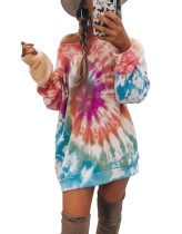 Autumn Tie Dye O Neck Shirt Dress