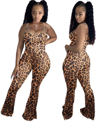 Bell Botton Sexy Leopard Halter Club Jumpsuit