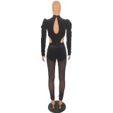Black Sexy See Through Long Sleeve Bodycon Jumpsuit