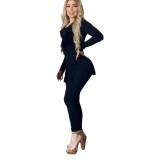 Autumn Black Knitted Two Piece Tight Pants Set