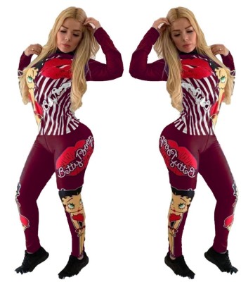 Autumn Cute Print Two Piece Tight Pants Set