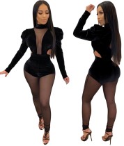 Black Sexy See Through Long Sleeve Bodycon Jumpsuit