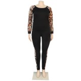 Plus Size Autumn Two Piece Leopard Pants Set