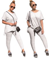 Summer Gray Matching Slit Shirt and Legging Set
