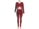 Autumn Matching Sexy Crop Top and High Waist Pants Set