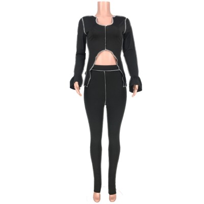 Autumn Matching Sexy Crop Top and High Waist Pants Set