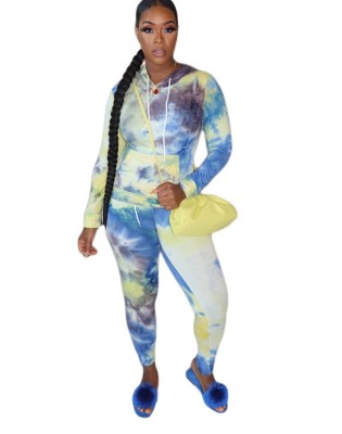 Autumn Tie Dye Two Piece Hoodie Tracksuit