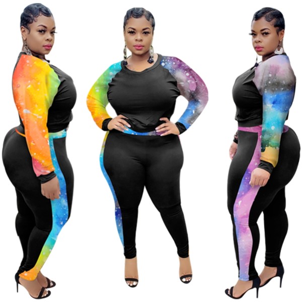 Plus Size Autumn Two Piece Colorful Pants Set