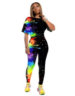 African Colorful Short Sleeve Bodycon Jumpsuit