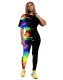 African Colorful Short Sleeve Bodycon Jumpsuit