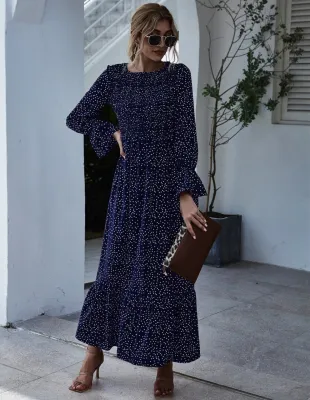 Autumn Floral Long Sleeve Long Maxi Dress