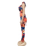 Sexy Tie Dye Cut Out Bodycon Jumpsuit with Face Cover
