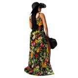 Sexy Sleeveless Floral Slit Long Dress