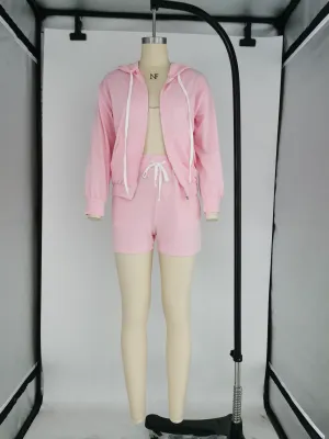 Autumn Two Piece Shorts Hoodie Tracksuit