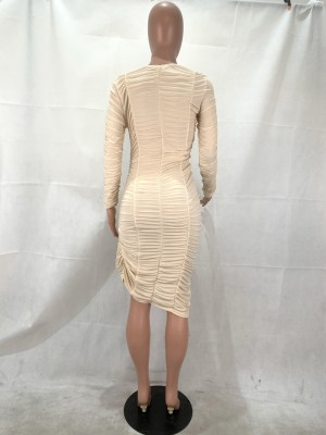 Sexy Ruched Long Sleeve Slit Club Dress