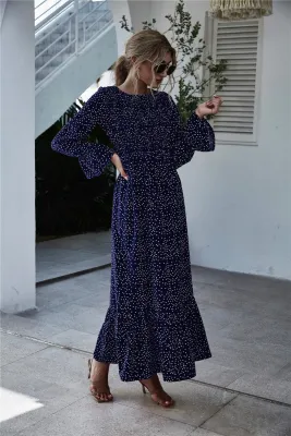 Autumn Floral Long Sleeve Long Maxi Dress
